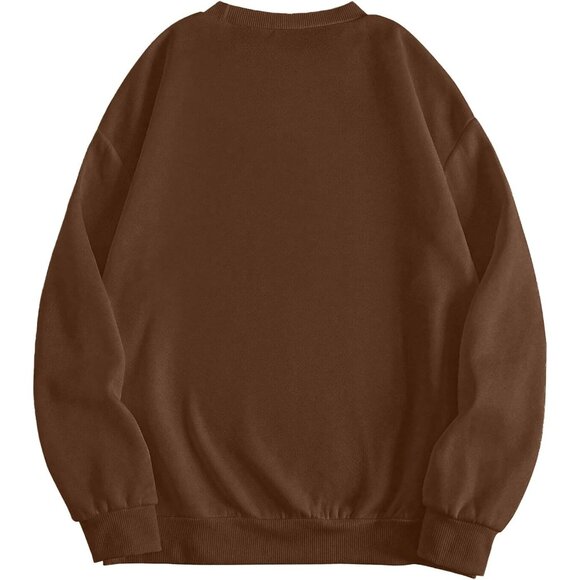 ⚡Women Brown Brooklyn Imported Graphic Crewneck Long Sleeve Pullover Sweatshirt - Picture 2 of 5